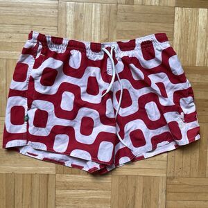 CA-RIO-CA Swimming Shorts Mens Large Brazilian Red Geometric White Midcentury